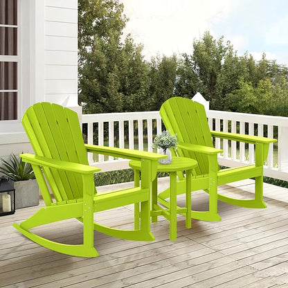 Costaelm Outdoor Adirondack Chair, All Weather Resistant Lawn Chairs Balcony Chair and Fire Pit Chairs, Deck Chairs Outdoor Porch Rocking Chair High Back HDPE Poly Lumber, Lime