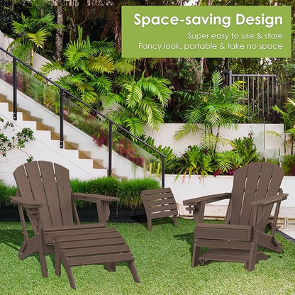 GREENVINES Adirondack-Ottoman | Wood Grain | Set of 2 | HDPE Plastic | Outdoor Footrest | All Weather | Foot Rest | Foot Stool | Dark Brown | for Adirondack Chair