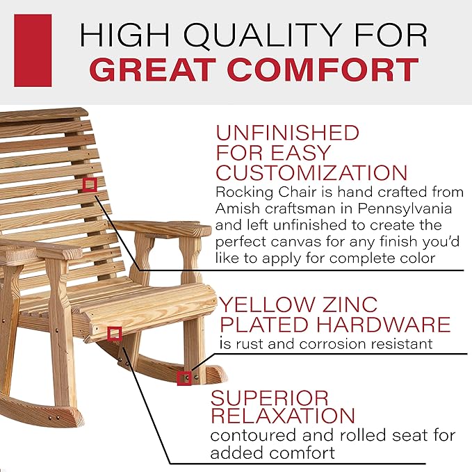 Amish Heavy Duty 600 Lb Roll Back Pressure Treated Rocking Chair with Cupholders (Unfinished)