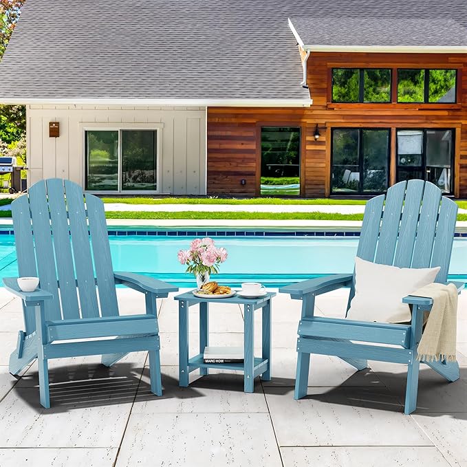 MXIMU Folding Adirondack Chair Weather Resistant Plastic Fire Pit Chairs Adorondic Plastic Outdoor Chairs for Firepit Area Seating Lifetime - Blue