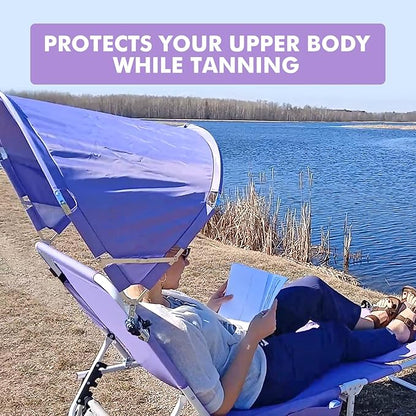 Oversized Extra Wide Tanning Chair with Sun Canopy Face Hole Padded Adjustable Washable, Heavy Duty Layout Folding Lounge Chair for Outside Beach Reading Sunbathing, UPF 50+, XL, Plus Size, 330 LBS