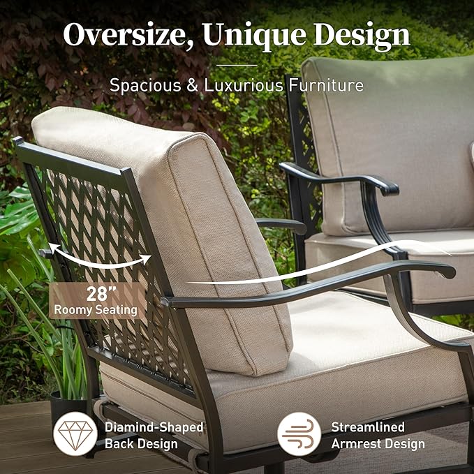 Metal Outdoor Patio Rocker Chairs Set of 2 with 5.75" Extra Thick Cushion - Photo 5