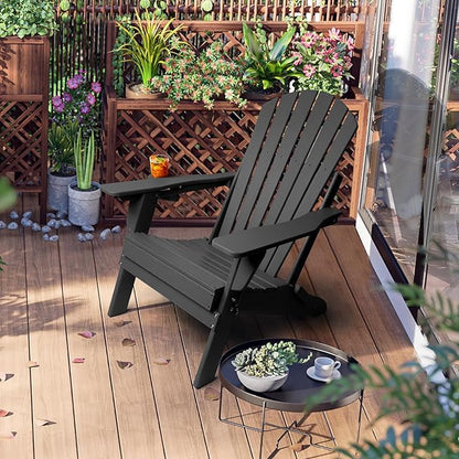 FUNBERRY Folding Adirondack Chairs Set of 2 with Adjustable Backrest, HDPE All Weather Fire Pit Chairs with Cup Holder