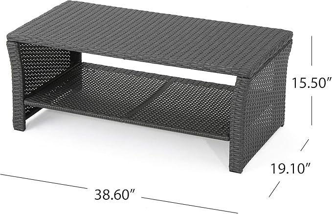 Christopher Knight Home Justin Outdoor Wicker Coffee Table, Gray, Black