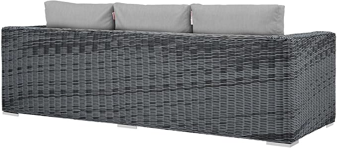 Modway Summon Wicker Rattan Outdoor Patio Sunbrella Sofa in Canvas Gray - Photo 3