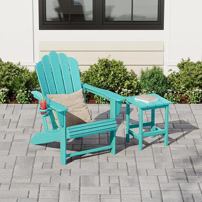 Costaelm Lakeview Outdoor Patio HDPE Adirondack Chair with Cup Holder and Table Set, Turquoise