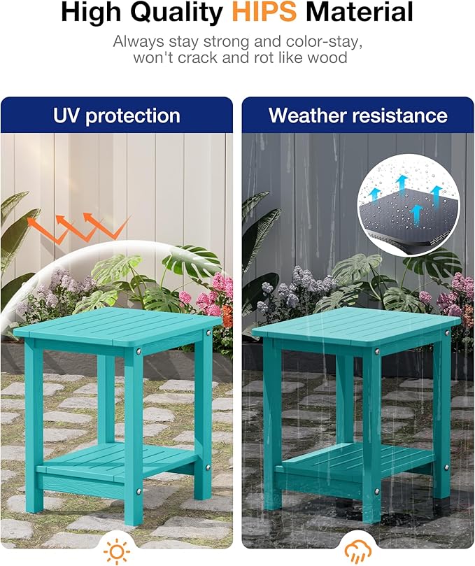 YEFU Outdoor Side Table for Patio: 16" HIPS Weather - Resistant Adirondack Tables Set of 2 - Small Square End Table for - Photo 5