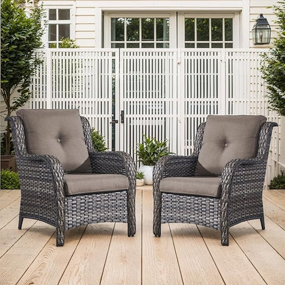 Belord Wicker Chairs 4 PC Outdoor Swivel Rocker Set, Patio Swivel Glider Chairs Set of 4, Outdoor Furniture with Cushions for Patio Porch Deck Sunroom (Grey, 2 PCS - Club Chair, Mixed Grey Wicker)