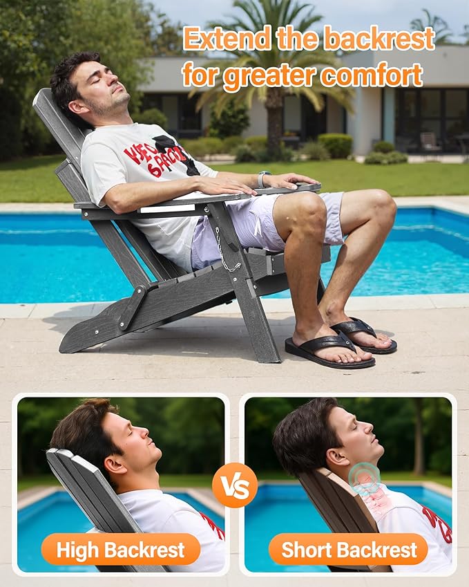 Adirondack Chair Outdoor Patio Backyard: Plastic HDPE Material with Folding - Weatherproof and UV Resistant - Ergonomic Design is Very Suitable for Family Members to Relax and Rest
