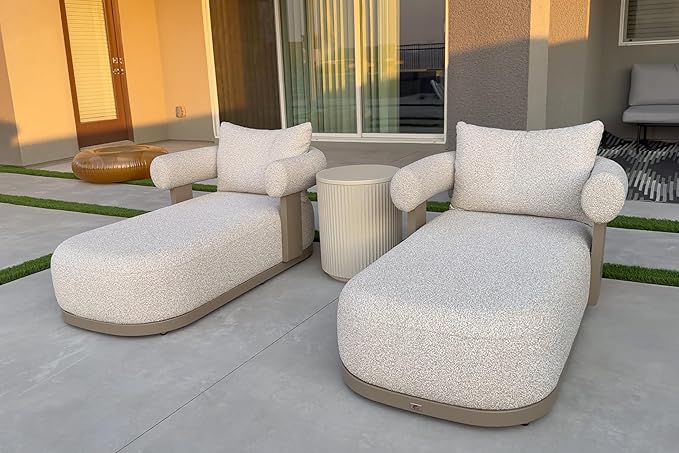 PURPLE LEAF Outdoor Chaise Lounge Chairs Set of 2 Modern Luxury Aluminum Lounger Daybed with Olefin Lumbar Pillow and Armrest for Patio Poolside Beach Sunbathing Deck