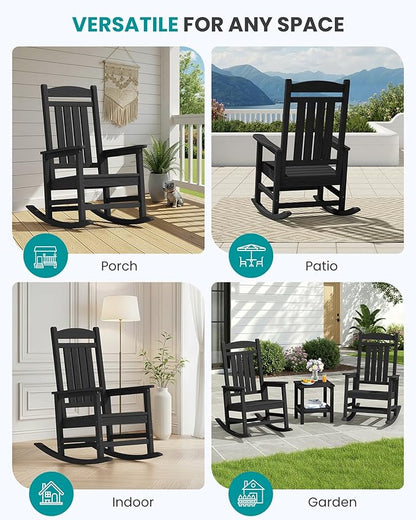 SERWALL HDPE Outdoor Rocking Chair Set of 4, Patio Rocking Chairs, All-Weather Porch Rockers for Adults, Black