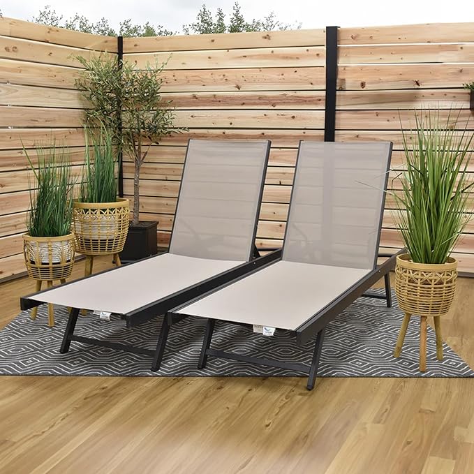 Vivere Set of 2 Aluminum Outdoor Chaise Lounge Chairs, Urban Sun Adjustable Reclining Patio Loungers - Photo 2