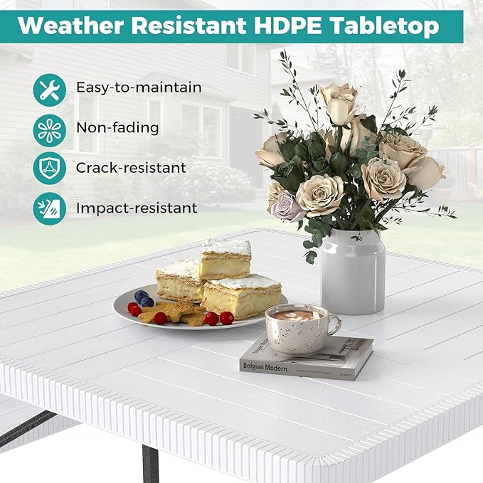 Giantex Picnic Table Bench Set for 4-8 People, 34" Outdoor Square Dining Table & 2 Benches w/Umbrella Hole - Photo 6