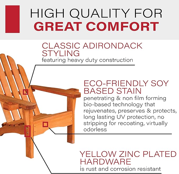 Amish Casual Heavy Duty Adirondack Chair with Cup Holders in Cedar Stain - Authentic Amish Craftmanship from Treated Pine, Outdoor Chair Made in The USA, 800 Lb Weight Capacity