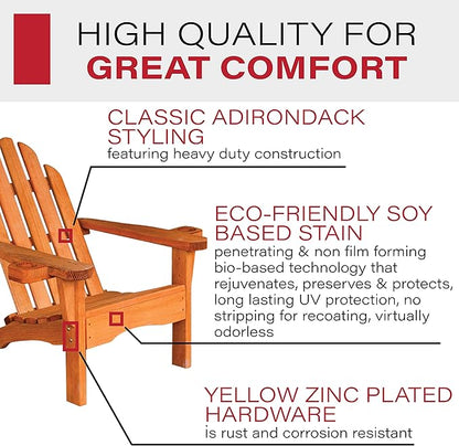 Amish Casual Heavy Duty Adirondack Chair with Cup Holders in Cedar Stain - Authentic Amish Craftmanship from Treated Pine, Outdoor Chair Made in The USA, 800 Lb Weight Capacity