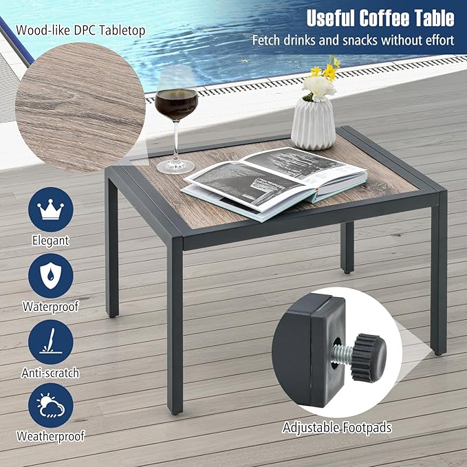 Tangkula 3 Piece Patio Chaise Lounge Set, Aluminum Patio Recliner with Coffee Table, 6-Level Backrest Adjustment - Photo 8