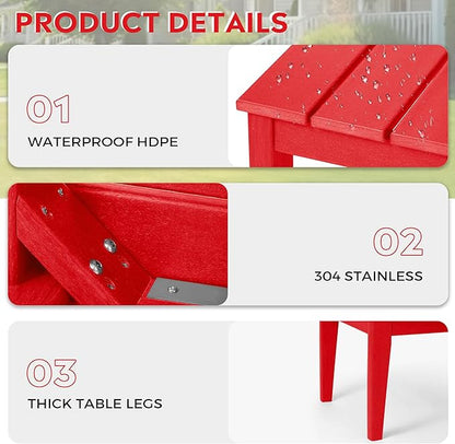 Costaelm Adirondack Outdoor Coffee Table, HDPE Drink Table Weather Resistant, Patio Porch Accent Balcony Table Outdoor End Table for Pool, Seaside, Backyard, Red
