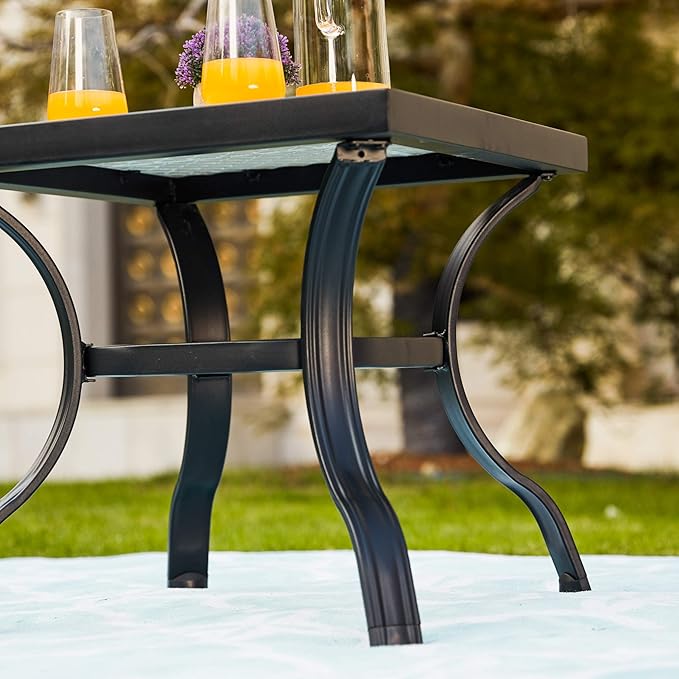 LOKATSE HOME Outdoor Patio Bistro Square End Table Dining Tile Top Metal Legs …
