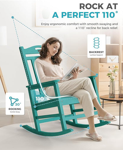 Ciokea Oversized Outdoor Rocking Chairs Set of 3, 380lbs Heavy-Duty Large Patio Rocker, High Back Cozy Porch Chairs, Weather Resistant Patio Rocking Chairs for Outside, Fire Pit, Deck, Aruba Blue