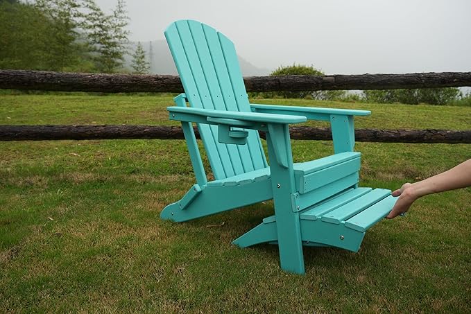 nevilywood HDPE Folding Ottoman - Adirondack Chair Footrest – Weather Resistant, Wood-Grain, Low-Maintenance-, Garden Patio Porch – Aruba Blue