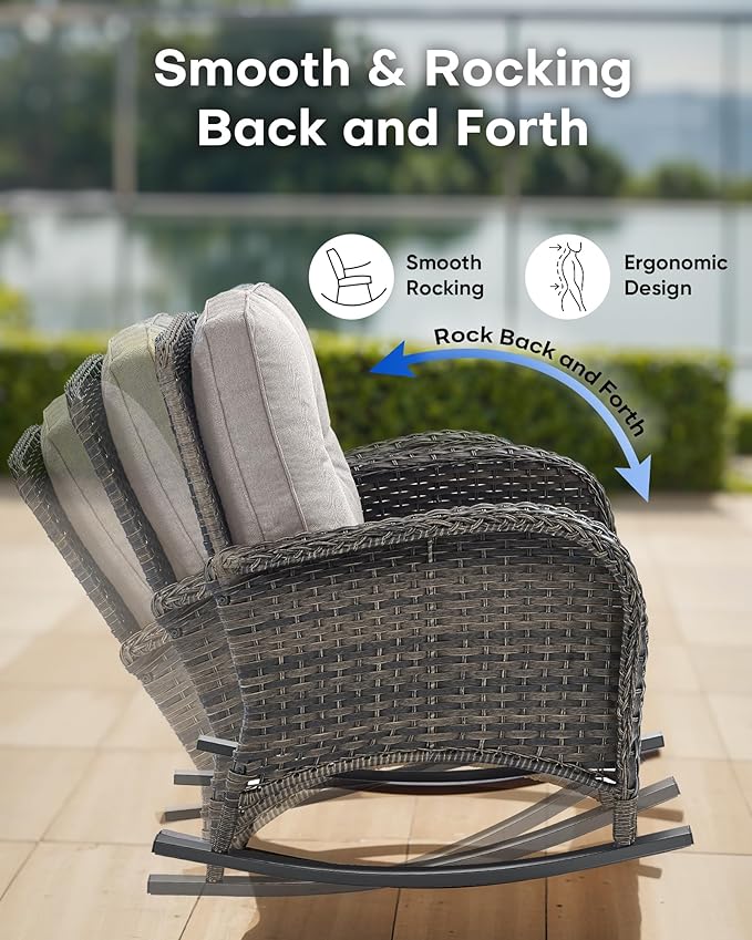 Outdoor Rocking Chairs Set of 2-Patio Table and Chairs Set Outdoor Conversation Furniture Sets for Deck Porch Garden - Photo 4