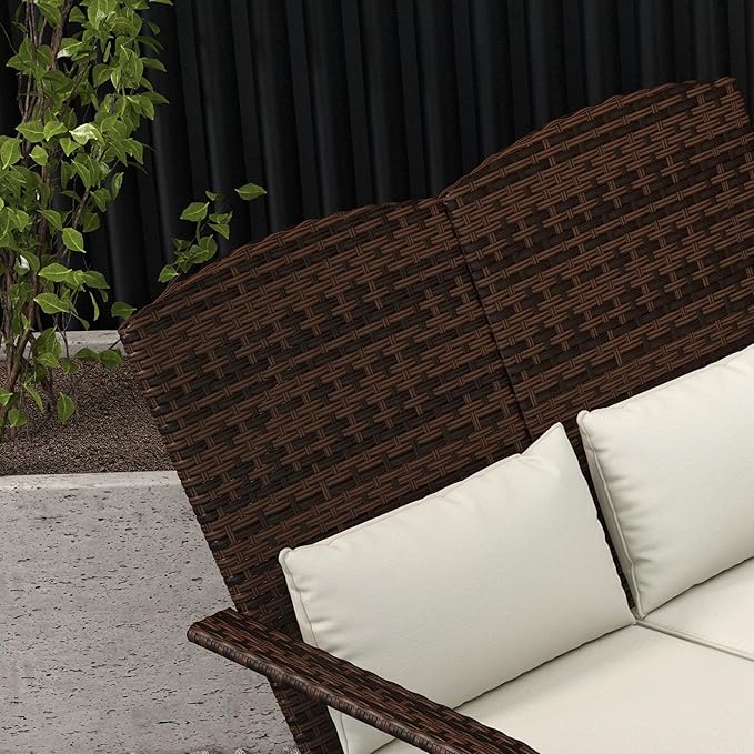Outsunny Wicker Adirondack Chair for 2 with Cushions & Footrests, PE Rattan Double Chaise Lounge Chair - Photo 9