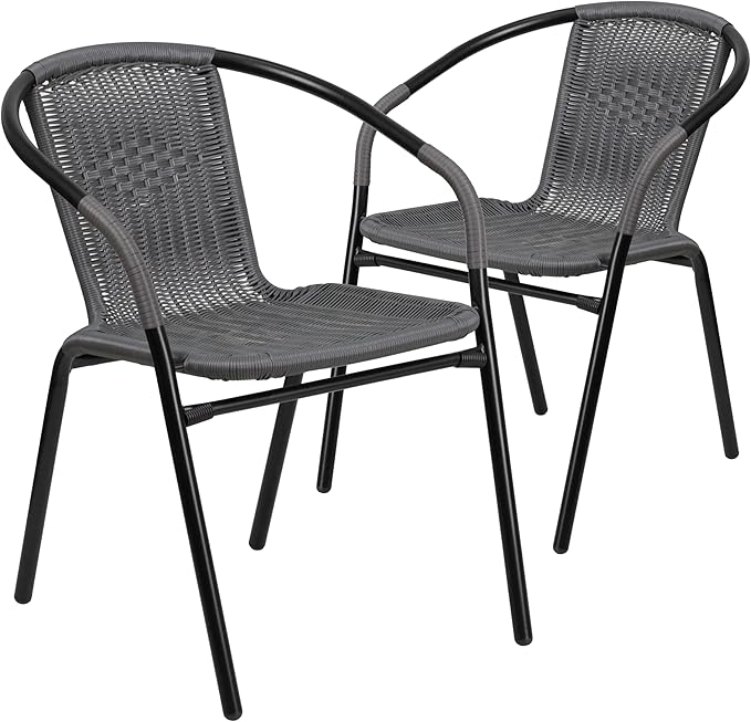 EMMA + OLIVER Set of 2 Modern Rattan Indoor/Outdoor Stack Chairs - Photo 3