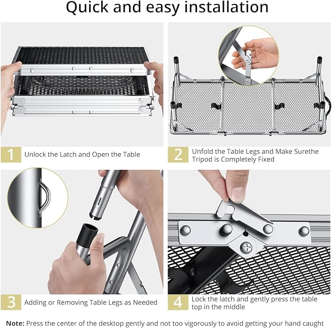 Anbte 3ft Folding Grill Table with Storage Bag, 3 Adjustable Height 27.5" Aluminum Portable Grill Table, Heat Resistant - Photo 9