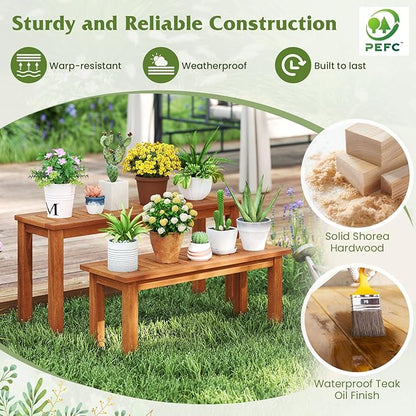 Tangkula Outdoor Backless Bench Set of 2, Solid Wood Patio Benches w/Slatted Seat, 2-Person Rustic Wooden Entryway Bench for Front Porch Garden Balcony Park Indoor, Weatherproof, Load up to 330 LBS