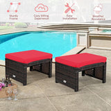 Tangkula 2 Pieces Patio Rattan Ottomans, All Weather Outdoor Footstool Footrest Seat with Soft Cushion, Hidden Zipper - Photo 9
