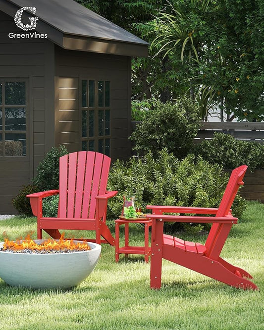 GREENVINES Adirondack Chairs Set of 4 | HDPE Plastic | Oversized Fire Pit Chair | All Weather | Red | Poly Lumber | for Outdoor Deck Backyard Patio Garden
