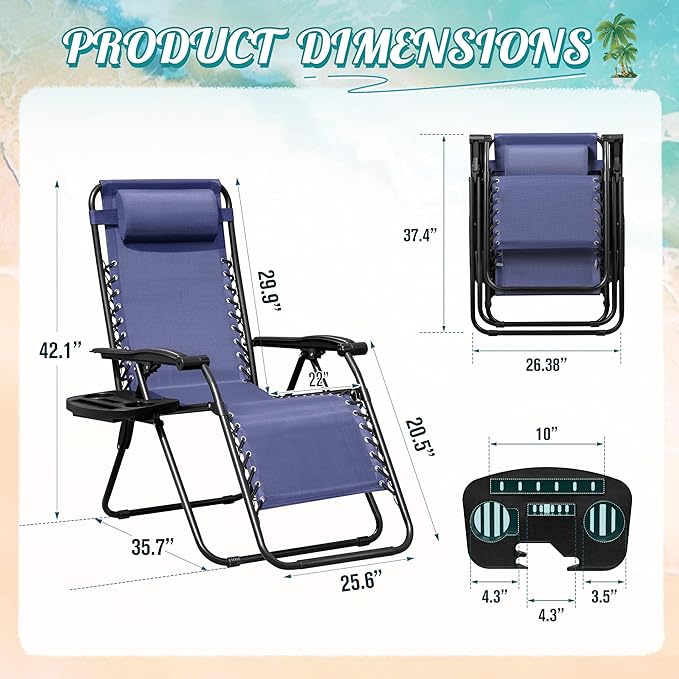 Homall Zero Gravity Chair Patio Folding Lawn Outdoor Lounge Gravity Camp Reclining Lounge Chair with Cup Holder Pillows - Photo 3