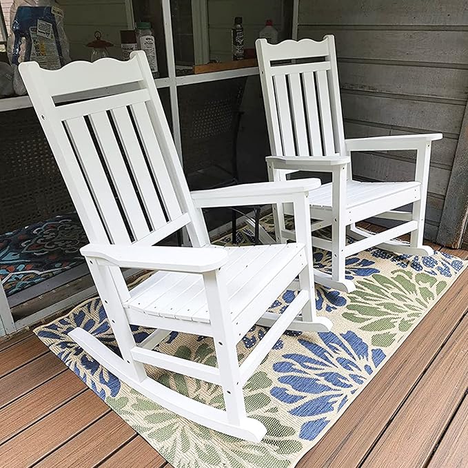 Stoog All-Weather Outdoor & Indoor Rocking Chair, Porch Rocker with 400 lbs Weight Capacity, Front Porch Rocking Chair, for Patio, Backyard, Lawn, Garden and Fire Pit, White