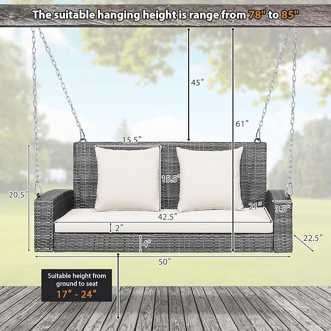 Tangkula 2 Person Wicker Hanging Porch Swing - Photo 4