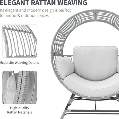 Fancyango Egg Chair Outdoor Indoor, Oversized Rattan Chair with Thicken Cushion, 350LBS Capacity Wicker Patio Lounge Chair, Basket Chair for Living Room Balcony Porch Backyard, Grey/Light Grey