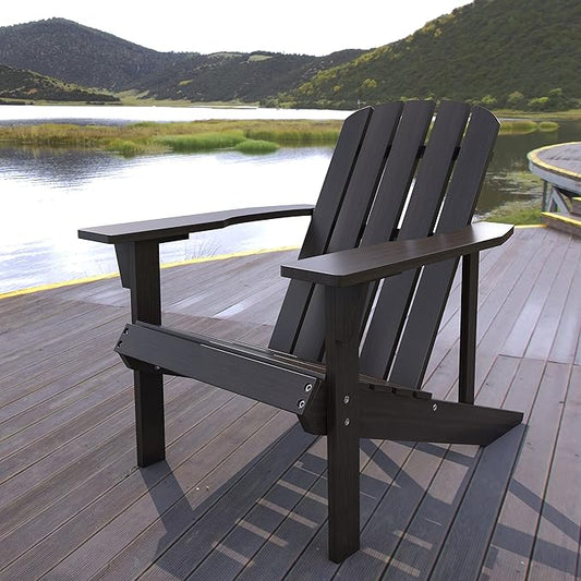 Eyely PTA1002D Amelia Outdoor Patio Traditional Acacia Wood Adirondack Chair, Black for Traditional, Coastal, Country, Cottage, Farmhouse, Rustic