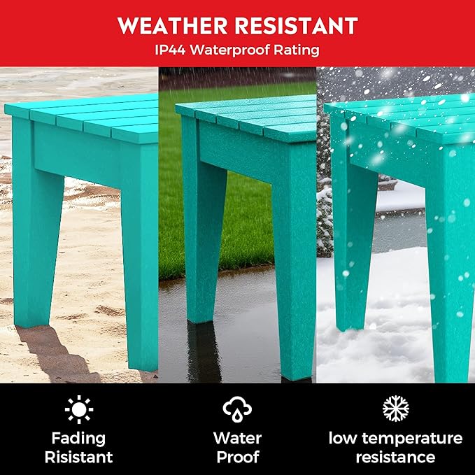 Costaelm Small Outdoor Side Table, Patio End Table Weather Resistant Outdoor Coffee Table, Square Conversation Table for Indoor, Porch, Balcony, Garden, Poolside, Deck, Turquoise