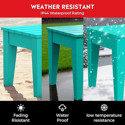 Costaelm Small Outdoor Side Table, Patio End Table Weather Resistant Outdoor Coffee Table, Square Conversation Table for Indoor, Porch, Balcony, Garden, Poolside, Deck, Turquoise