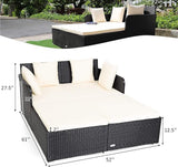 COSTWAY Outdoor Patio Rattan Daybed, Sponge Cushioned Loveseat Sofa with 4 Pillows, Wicker Furniture Sunbed for Balcony - Photo 3