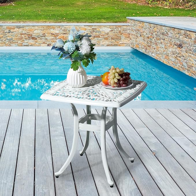 Bonnlo 21 Inch Cast Aluminum Outdoor Side Table with Umbrella Hole, Anti-Rust Coffee Bistro Table for Outdoor, Patio - Photo 7