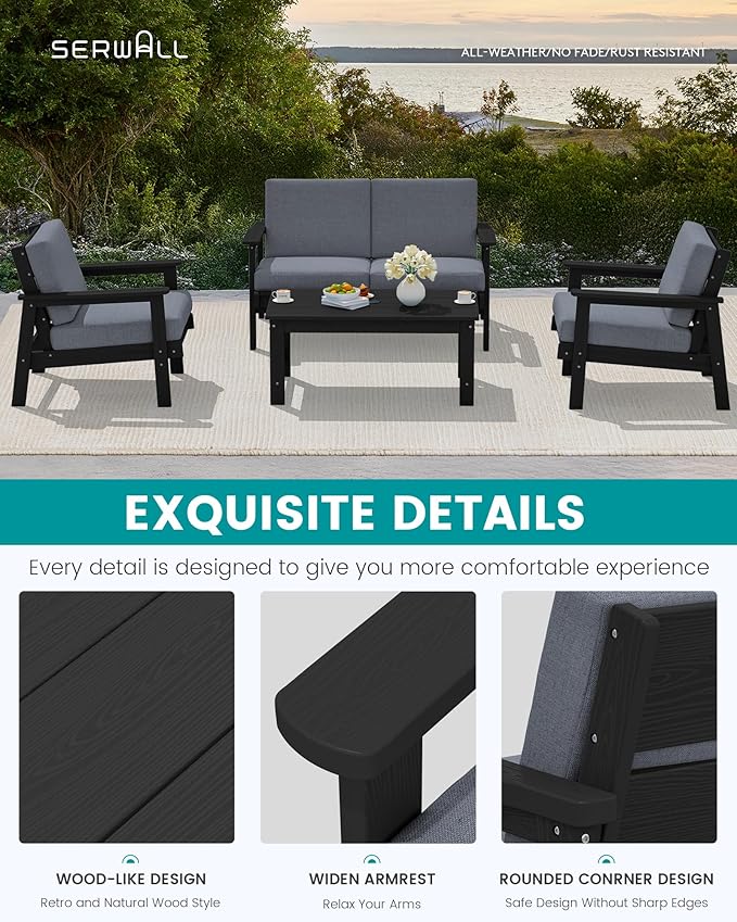 SERWALL HDPE Outdoor Patio Loveseat, All Weather Wood-Like Outdoor Sofa HDPE Outdoor Furniture - Photo 5