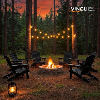 VINGLI Folding Adirondack Chairs Set of 6, Wood Adirondack Chair for Outdoor, Foldable Fire Pit Chairs for Patio, BBQ, Porch, Yard, Pool, Black