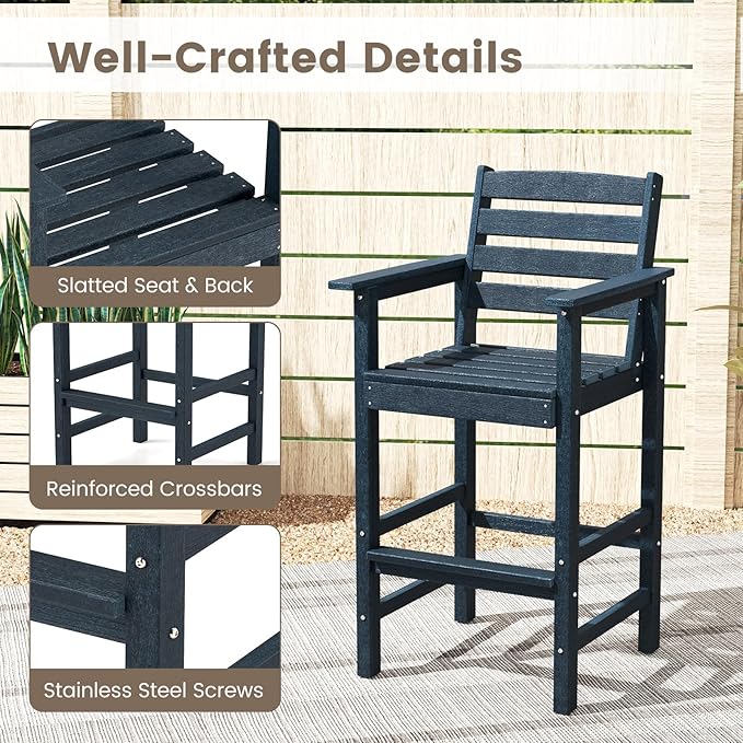 Tangkula Patio Adirondack Chairs Set of 2, HDPE Bar Height Chair with Wide Armrests & Footrest - Photo 8