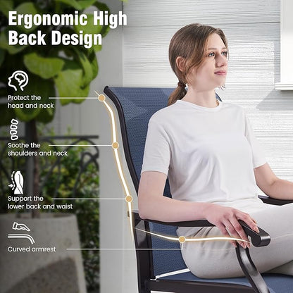 Amopatio Patio Swivel Chairs Set of 4, Outdoor Swivel Rocker Dining Chairs with All Weather Textilene High Back & Metal Frame, for Backyard Deck Lawn Garden, Navy Blue