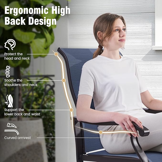 Amopatio Patio Swivel Chairs Set of 6, Outdoor Swivel Rocker Dining Chairs with All Weather Textilene High Back & Metal Frame, for Backyard Deck Lawn Garden, Navy Blue