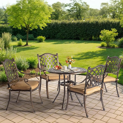 Outvita Outdoor Dining Table, Cast Aluminum Round Patio Bistro Table with Umbrella Hole Weather Resistant Aluminum for Balcony Poolside Garden Lawn