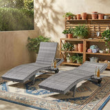 Set of 6 Outdoor Chaise Lounge Chairs with Wheels, Pull-Out Side Table, 5-Position Adjustable Backrest - Photo 8