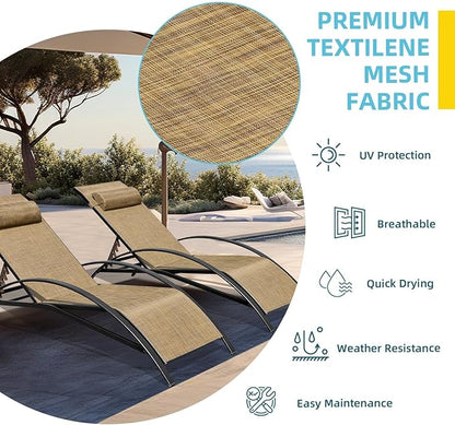 EROMMY Patio Chaise Lounge Chair Set of 2, Outdoor Lounge Chairs with 5 Position Adjustable Backrest, All-Weather Waterproof Pool Lounge Chairs for Poolside Beach Yard