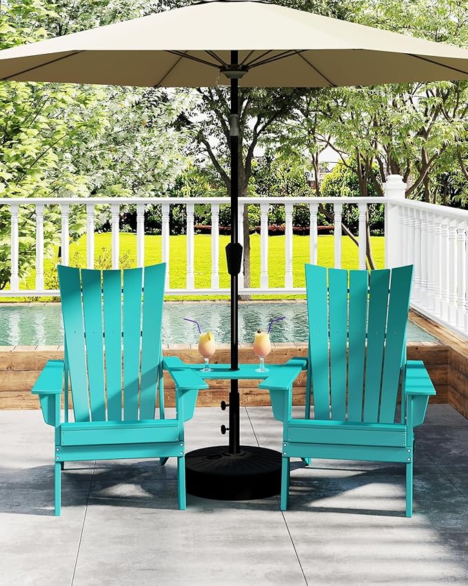 GREENVINES Folding-Adirondack-Chairs-Set-of-2 | HDPE Plastic | Arch Series | Fire Pit Chair | All Weather | for Outdoor Patio Deck Backyard Poolside | Aqua