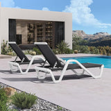 PURPLE LEAF Patio Chaise Lounge Set of 2 Plastic Pool Outdoor Lounge Chair with Armrest Stackable Poolside Tanning - Photo 3